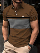 Camisa Polo Minimalista Masculina de Verão com Listras Horizontais, Gola Lapela, Estilo Empresarial, para Atividades ao Ar Livre, Solta e Confortável.