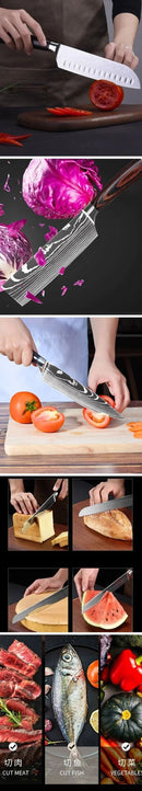 Laser damasco faca de cozinha cutelo carne frutas pão faca churrasco desossa fa