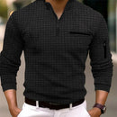 Nova camisa POLO listrada de manga comprida masculina com gola com zíper, estilo retrô, esportes, ao ar livre, lazer, confortável e leve